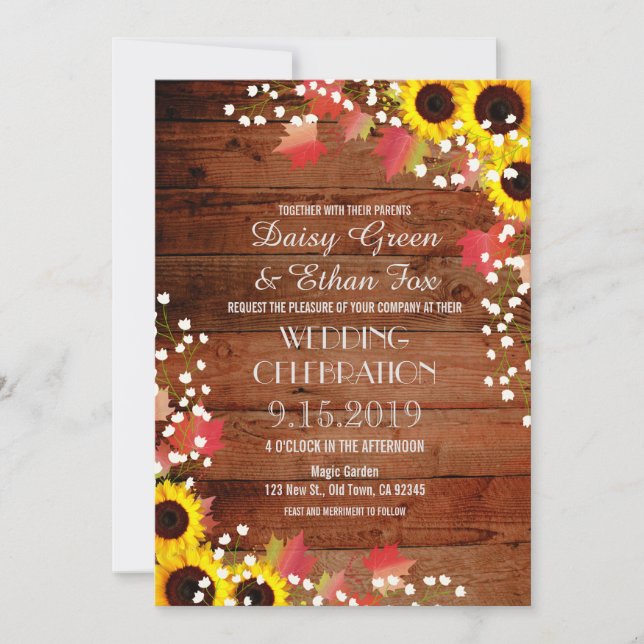 Invitaciones a la boda de la caída del girasol rus (Anverso)