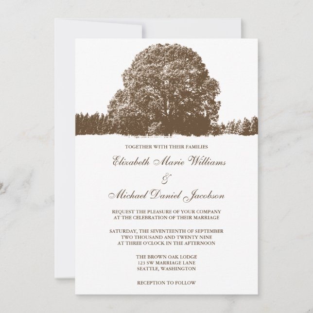 Invitaciones a la boda de la caída del roble marró (Anverso)