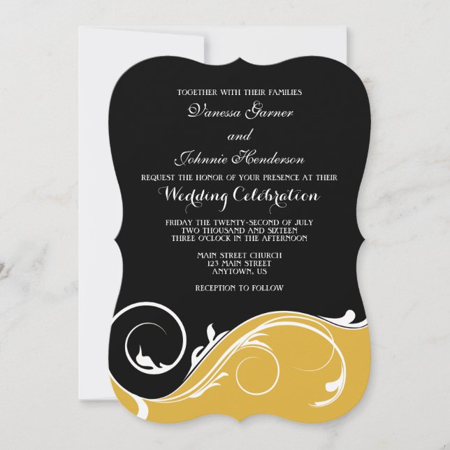 Invitaciones a la boda de la caseta dorada de barn (Anverso)