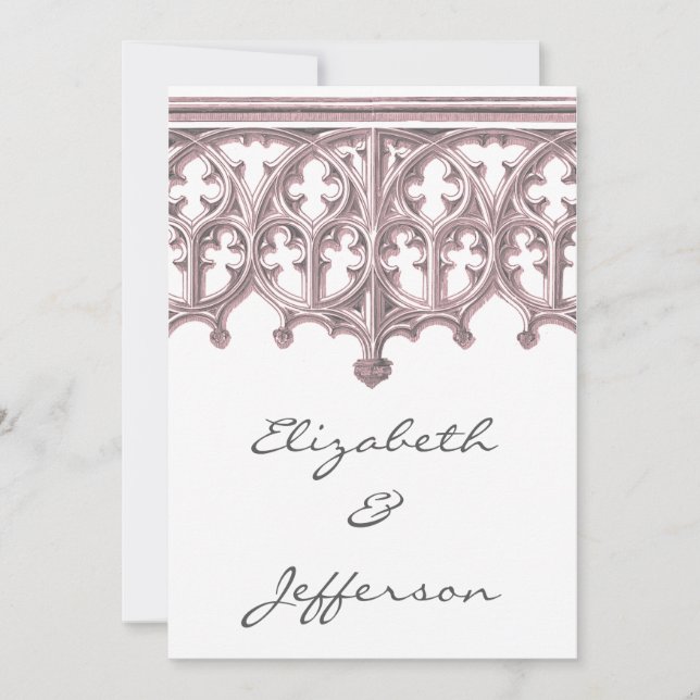 Invitaciones a la boda de la Catedral Gris y Rosa (Anverso)