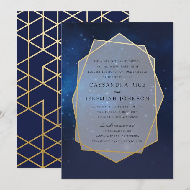 Invitaciones a la boda de la constelación azul de  (Anverso / Reverso)