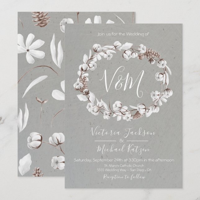 Invitaciones a la boda de la corona blanca (Anverso / Reverso)