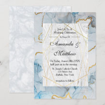 Invitaciones a la boda de la Dusty Blue y Gold Mar