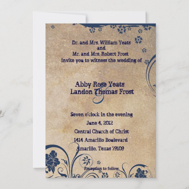Invitaciones a la boda de la encaje azul y el perg (Anverso)