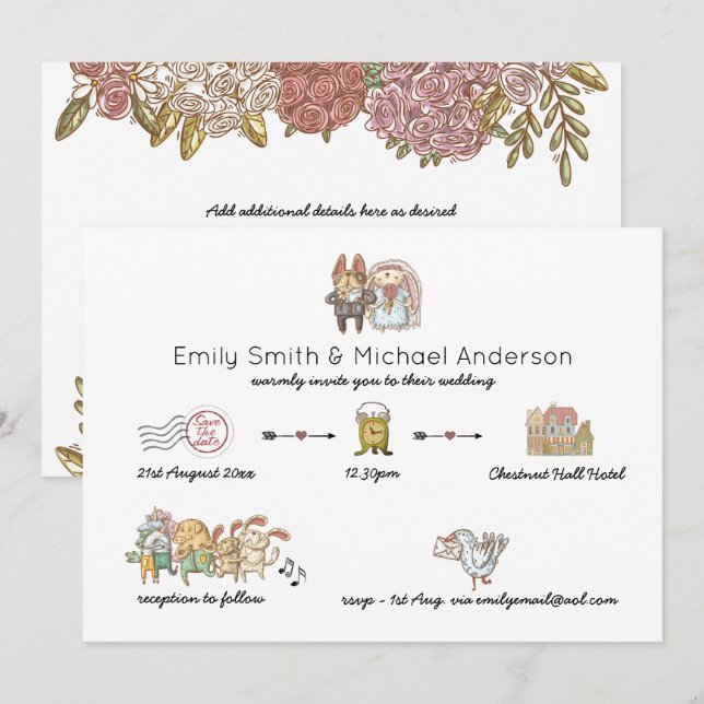 Invitaciones a la boda de la escala de tiempo anim (Anverso / Reverso)