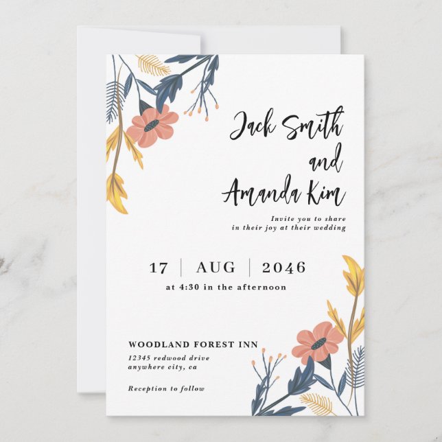 Invitaciones a la boda de la flor floral de verano (Anverso)