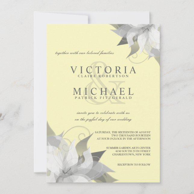 Invitaciones a la boda de la flor gris pastel (Anverso)
