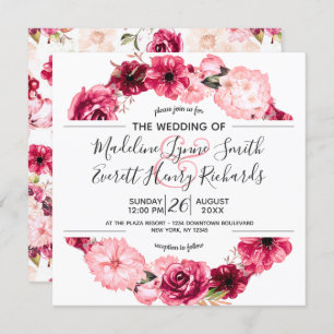 Invitaciones a la boda de la flor rosa y borgoñona