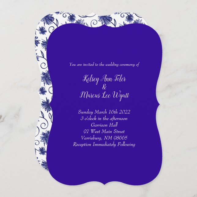 Invitaciones a la boda de la flor Royal Blue Aster (Anverso / Reverso)