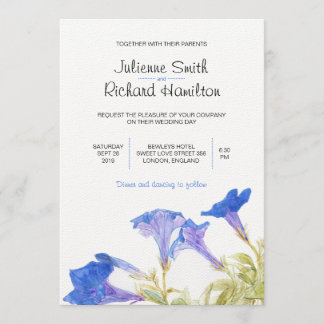 Invitaciones a la boda de la floral azul rústica