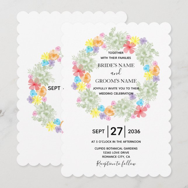 Invitaciones a la boda de la floral rusa (Anverso / Reverso)
