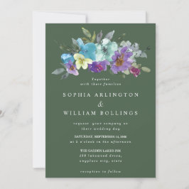 Invitaciones a la boda de la floral verde púrpura 
