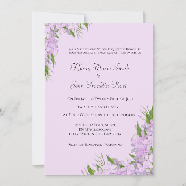 Invitaciones a la boda de la glicinia púrpura (Anverso)