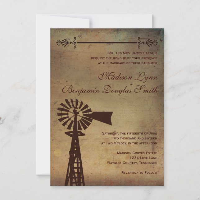 Invitaciones a la boda de la granja de Windmill ru (Anverso)
