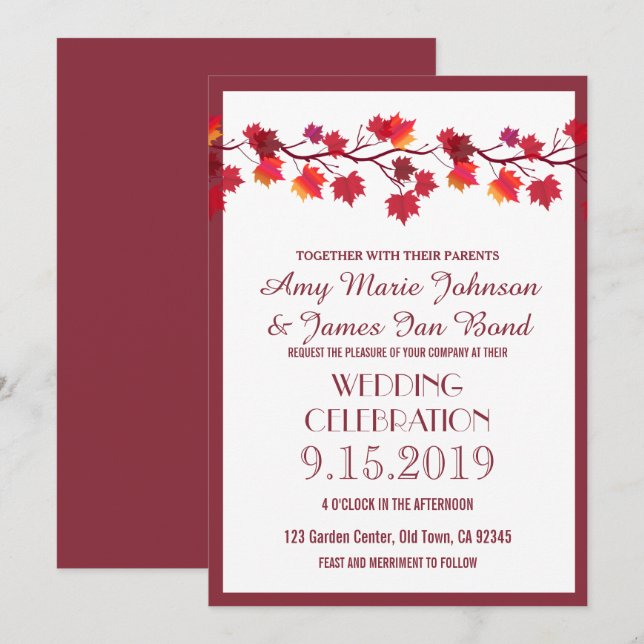 Invitaciones a la boda de la hoja de otoño en Borg (Anverso / Reverso)