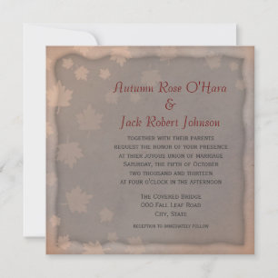 Invitaciones a la boda de la hoja de otoño en gris