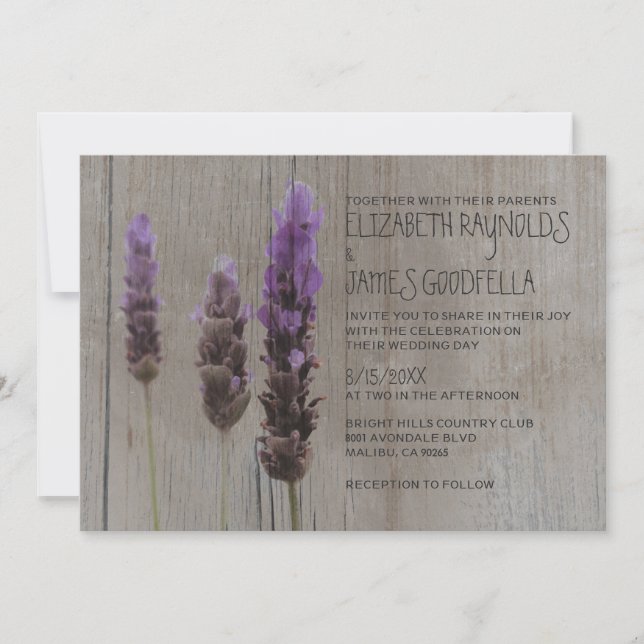 Invitaciones a la boda de la Lavanda Rústica (Anverso)