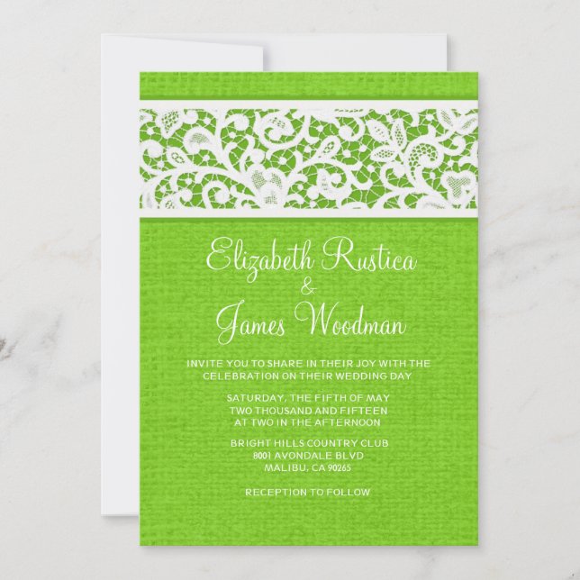 Invitaciones a la boda de la Lime Rústica Burlap L (Anverso)