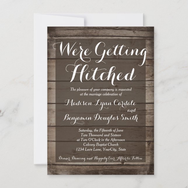 Invitaciones a la boda de la madera antigua (Anverso)
