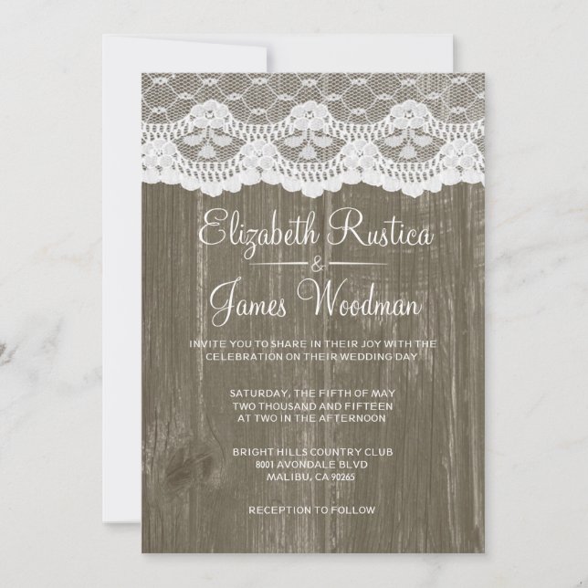 Invitaciones a la boda de la Madera de Rústico Mar (Anverso)
