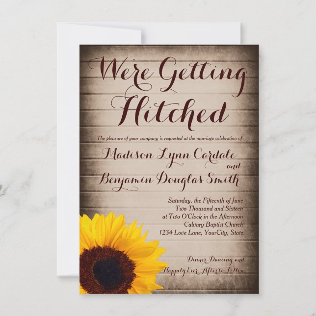 Invitaciones a la boda de la madera del girasol (Anverso)