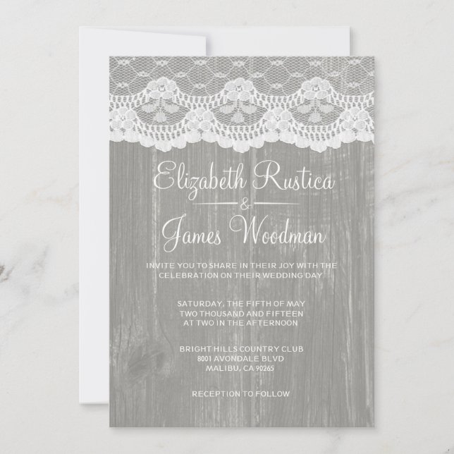 Invitaciones a la boda de la Madera Rústica Gris (Anverso)