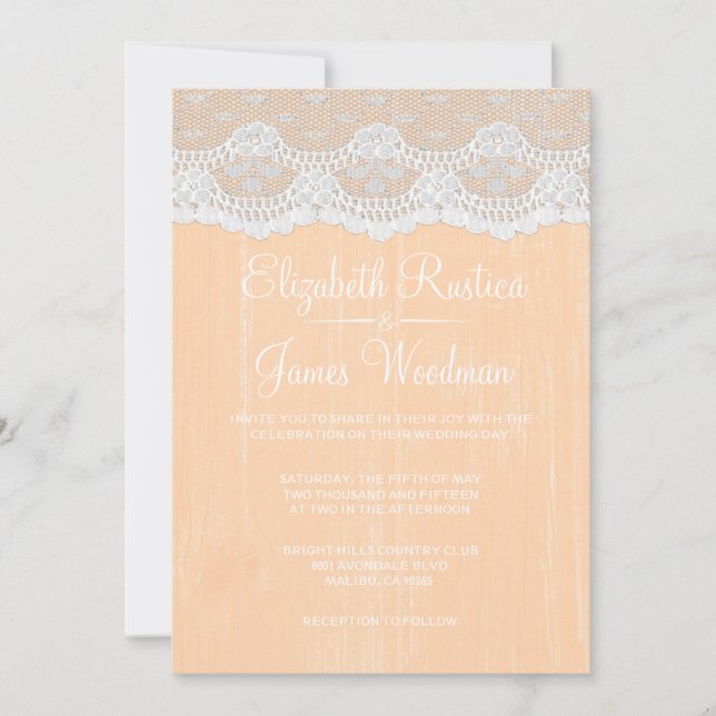 Invitaciones a la boda de la Madera Rústica Peach  (Anverso)