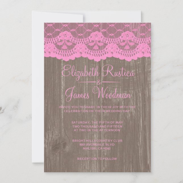 Invitaciones a la boda de la Madera Rústica Rosa M (Anverso)