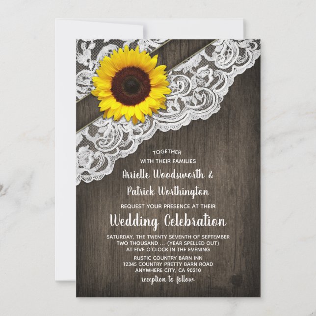 Invitaciones a la boda de la madera y el encaje de (Anverso)
