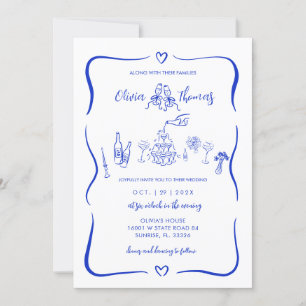 Invitaciones a la boda de la Mano Azul dibujadas c