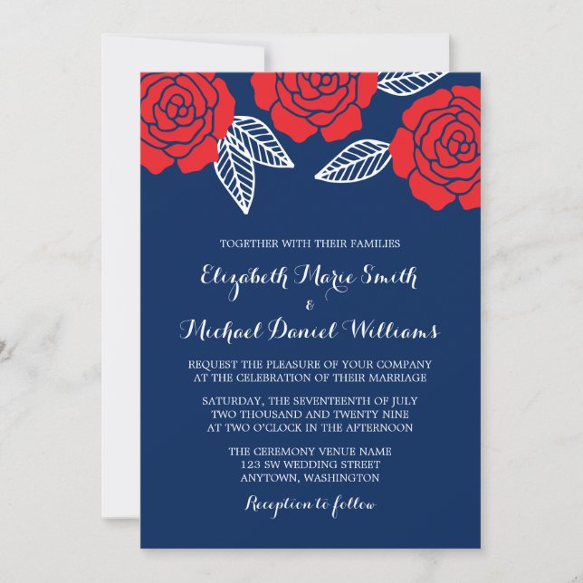 Invitaciones a la boda de la Marina Azul y Rosa Ro (Anverso)