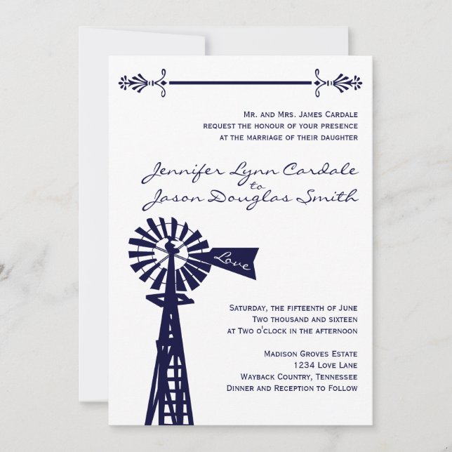 Invitaciones a la boda de la Marina de Windmill Ru (Anverso)