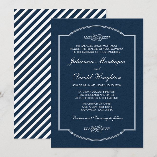 Invitaciones a la boda de la Marina Knot de Sailor (Anverso / Reverso)