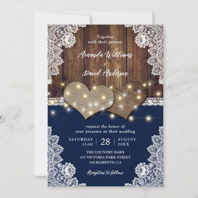 Invitaciones a la boda de la Marina Rustic Burlap  (Anverso)