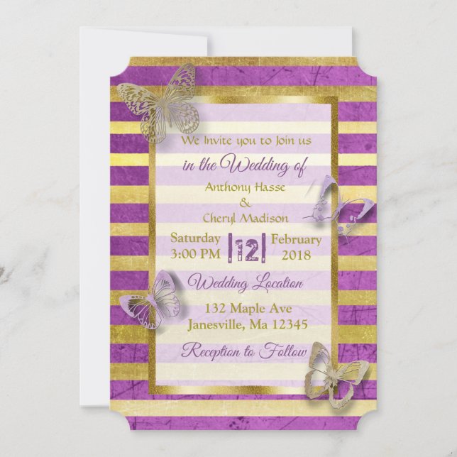 Invitaciones a la boda de la mariposa dorada y mor (Anverso)