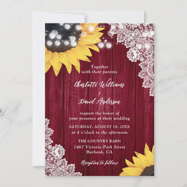 Invitaciones a la boda de la marisma con girasol (Anverso)