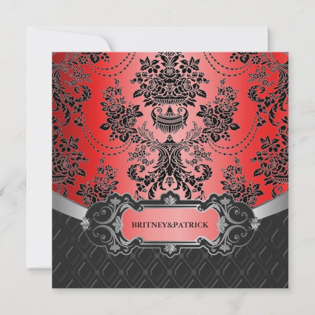 Invitaciones a la boda de la mecha en rojo y negro (Anverso)
