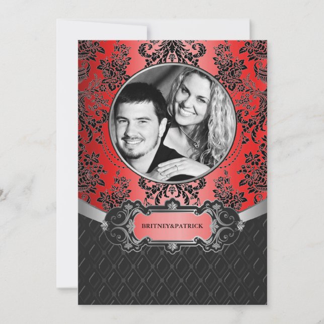 Invitaciones a la boda de la mecha en rojo y negro (Anverso)