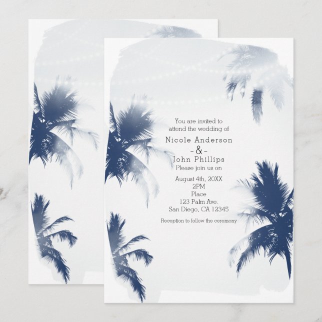 Invitaciones a la boda de la Moda de Palm Trees Wh (Anverso / Reverso)