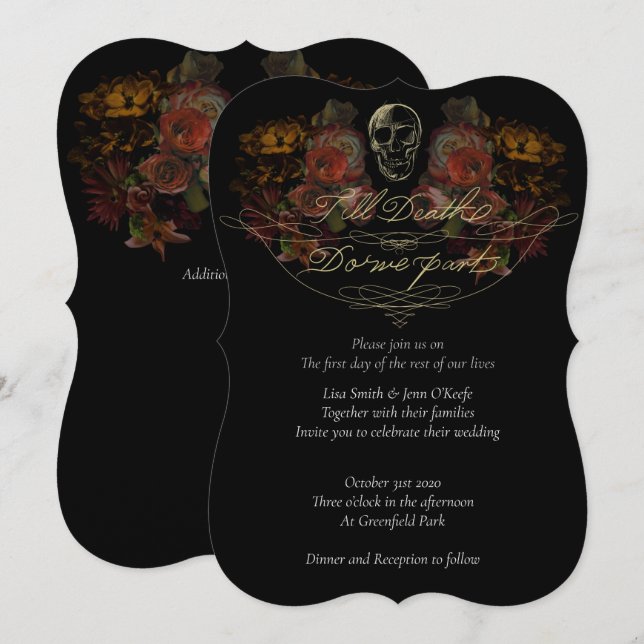 Invitaciones a la boda de la muerte hasta los colo (Anverso / Reverso)