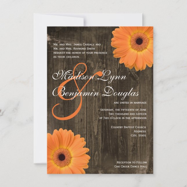 Invitaciones a la boda de la Naranja Daisy Barn Wo (Anverso)