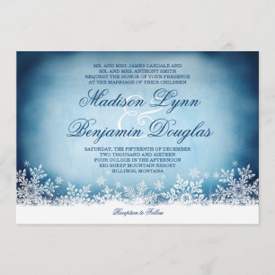 Invitaciones a la boda de la Navidad Azul con copo