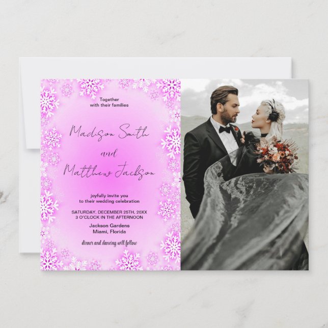 Invitaciones a la boda de la nieve rosa en inviern (Anverso)