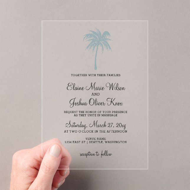Invitaciones a la boda de la palma tropical azul t (Insitu (portátil))