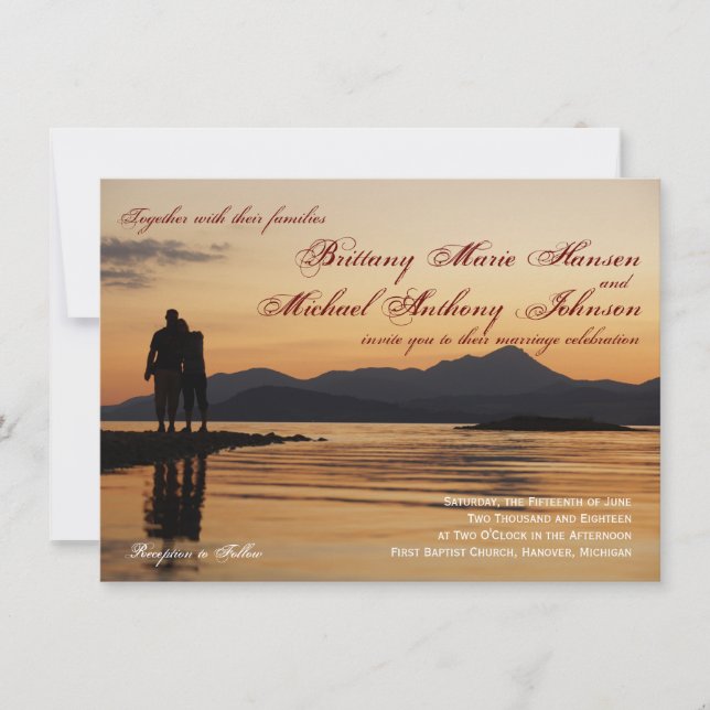 Invitaciones a la boda de la pareja de silueta de  (Anverso)