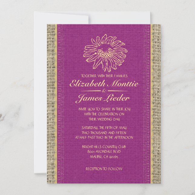 Invitaciones a la boda de la pareja morada y dorad (Anverso)
