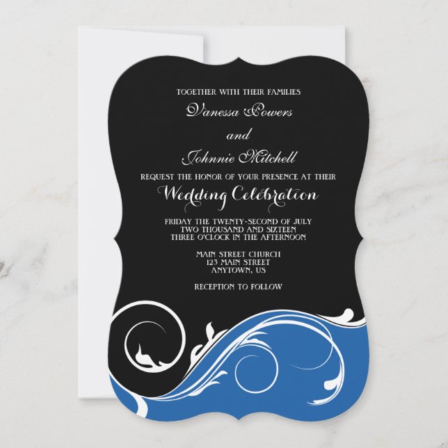 Invitaciones a la boda de la paréntesis azul negro (Anverso)