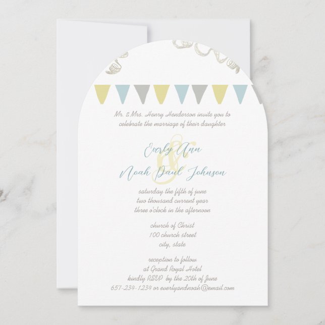 Invitaciones a la boda de la Pennant Bunting Blue  (Anverso)