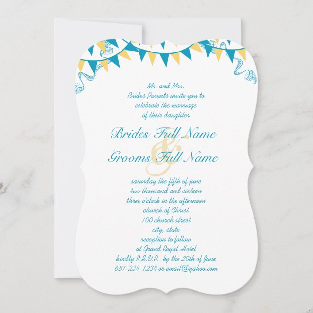 Invitaciones a la boda de la Pennant Bunting Blue  (Anverso)