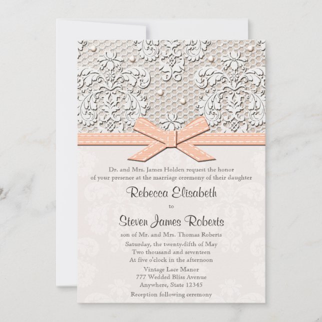 Invitaciones a la boda de la perla y el encaje vin (Anverso)